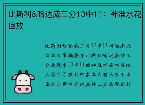 比斯利&哈达威三分13中11:神准水花回放